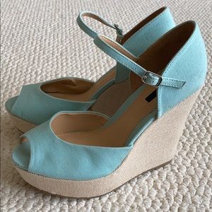 Canvas open toe platform wedge heels